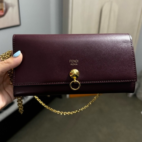 FENDI Burgandy By The Way Wallet On A Chain - Picture 2 of 13